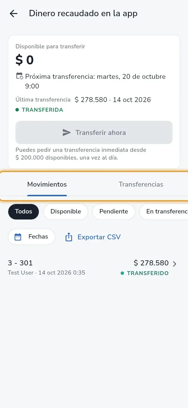 iHabitar Staff, Dinero recaudado en la app: disponible para transferir, próxima transferencia del martes, última transferencia y el movimiento de un pago transferido