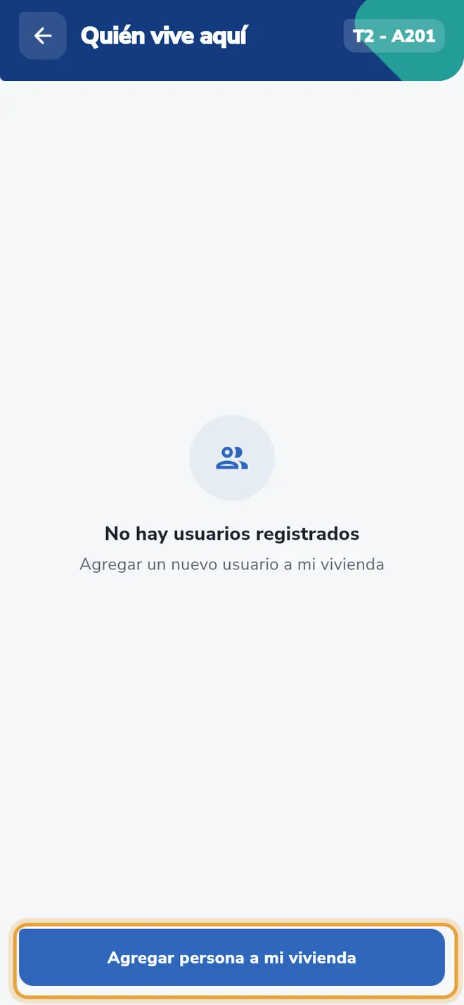 Pantalla Quién vive aquí: el botón Agregar persona a mi vivienda está señalado