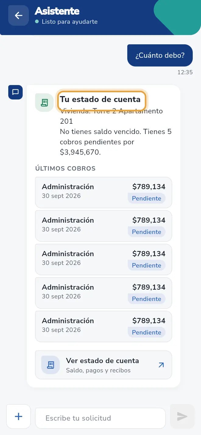 Respuesta del asistente: el título Tu estado de cuenta está señalado