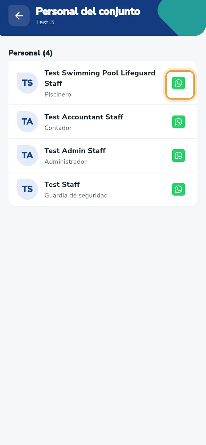 Pantalla Personal del conjunto: el ícono de WhatsApp de la primera persona está señalado