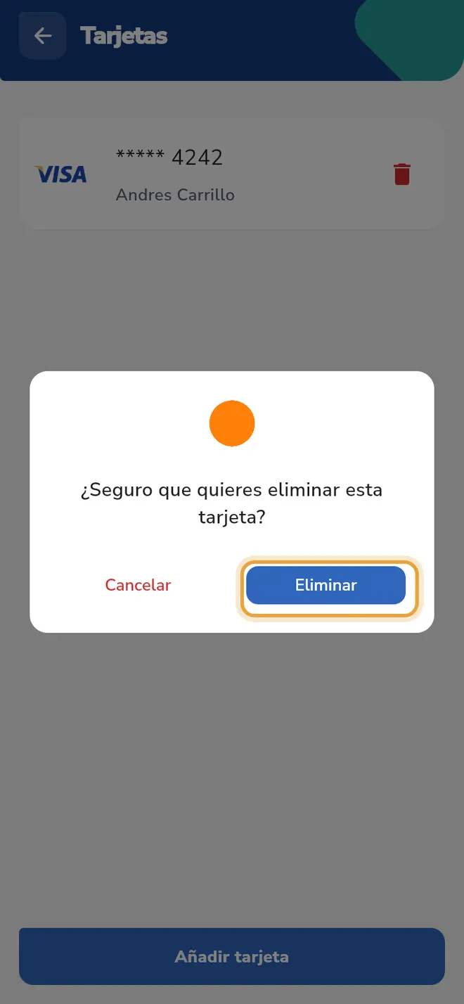 Ventana de confirmación: el botón Eliminar está señalado
