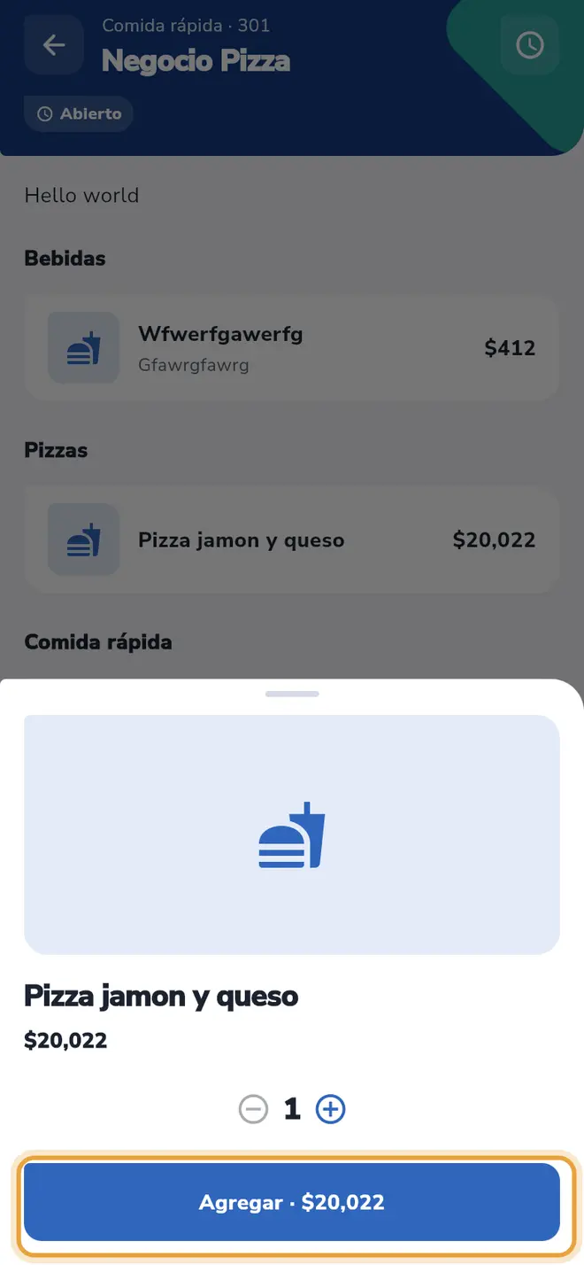 Hoja de un producto: el botón Agregar con el precio está señalado
