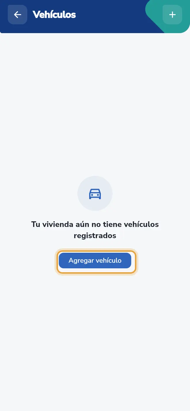 Pantalla Vehículos: el botón Agregar vehículo está señalado