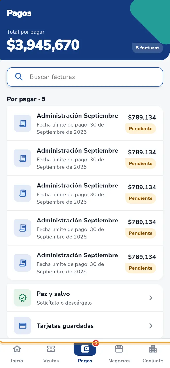 Pestaña Pagos: el Total por pagar está señalado