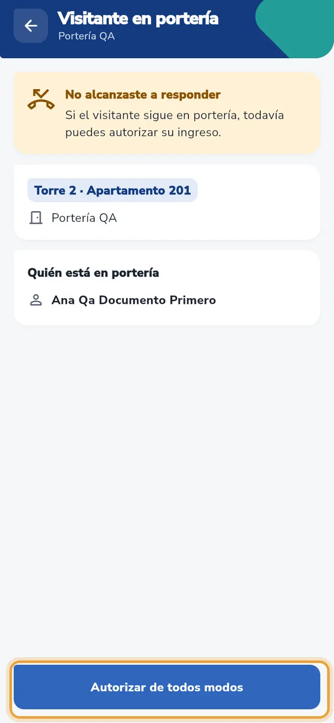 Detalle de una notificación: el botón de acción al final está señalado