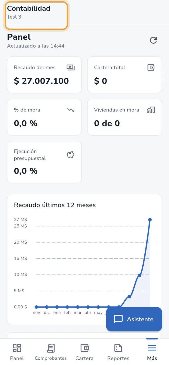 Pantalla Contabilidad del contador: el título Contabilidad está señalado