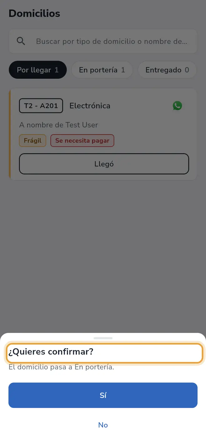 Ventana ¿Quieres confirmar? con los botones Sí y No