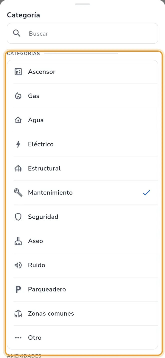 Hoja Categoría: la lista de Categorías está señalada