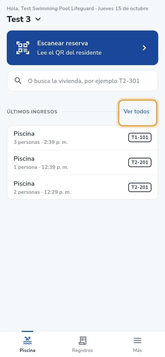 Pestaña Piscina: el enlace Ver todos está señalado