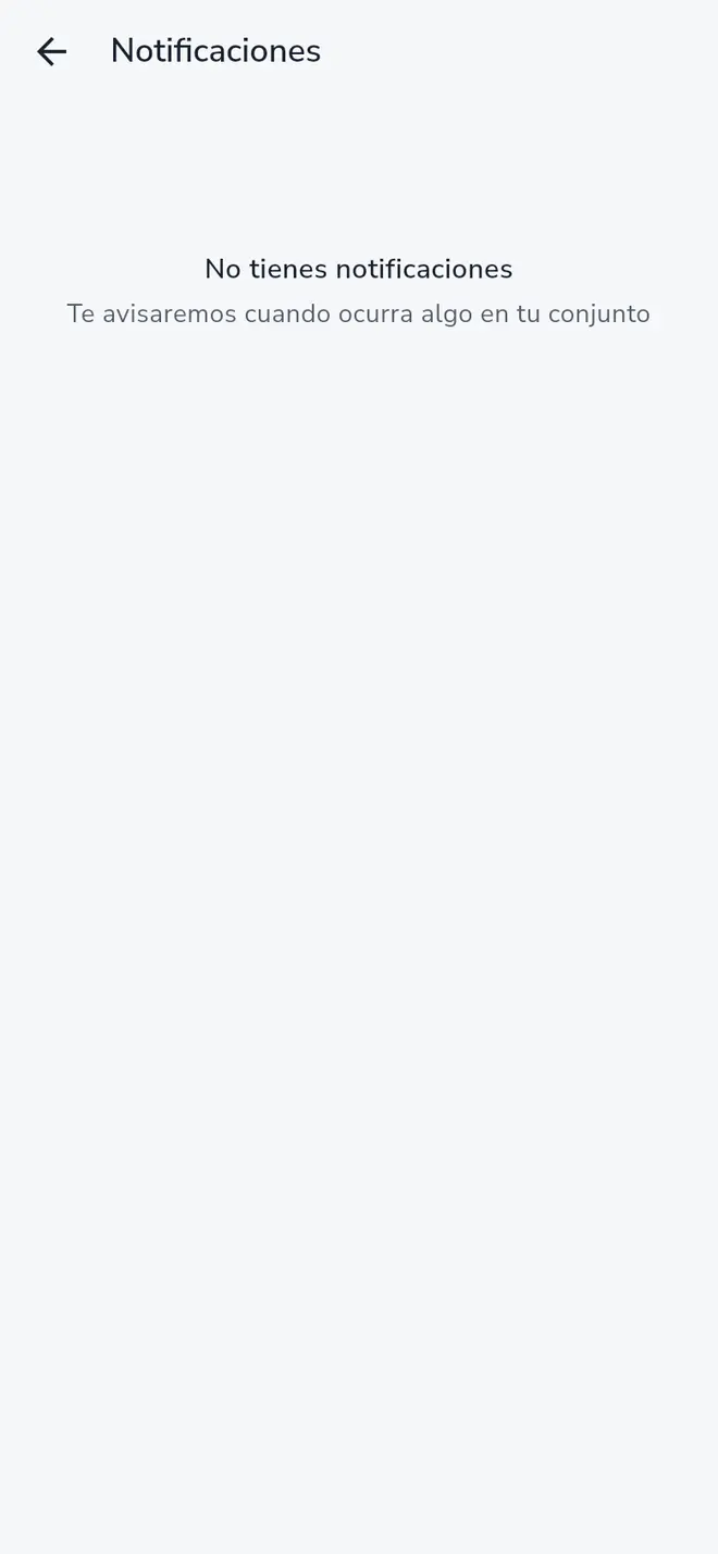 Pantalla Notificaciones sin avisos nuevos: No tienes notificaciones